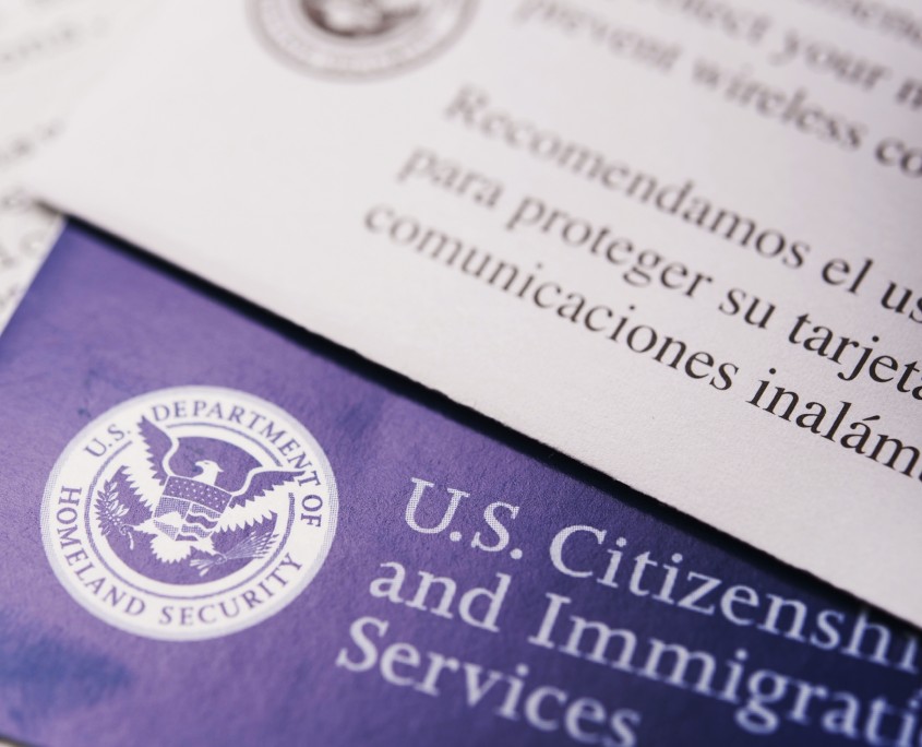 United States Citizenship and Immigration Flyers and Documents Closeup.